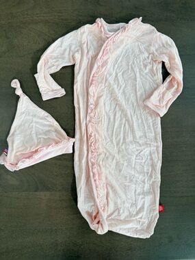 Magnetic Me Light Pink Ruffle-Trim Baby Sleep Gown with Hat
